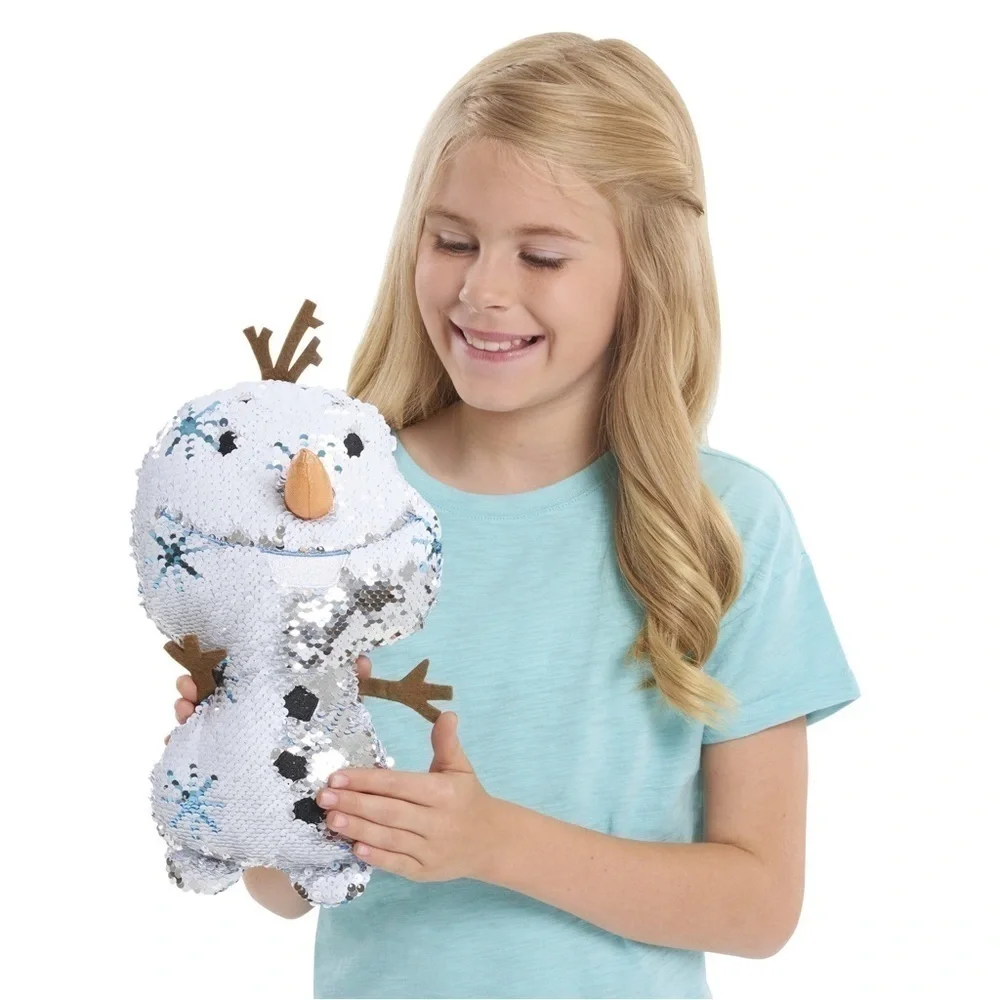 Olaf Sequin Reversible Plush Stuffed Snowman Frozen Disney Silver White